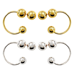 Minimalist C-shaped metal stud earrings with polished beads in gold and silver finish