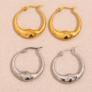 Abstrakte Mondgesicht Creolen 316L Edelstahl 18K Vergoldet Geprägte Sichel Himmlischer Schmuck Für Frauen