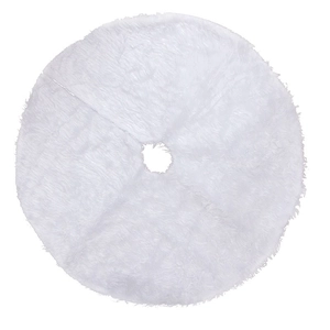 Plush white faux fur Christmas tree skirt with soft texture for holiday floor decoration