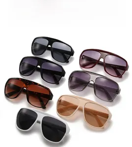 Overhead view of large frame aviator sunglasses in seven assorted fashion colors