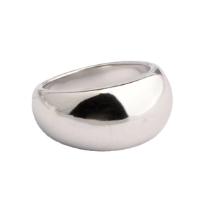 Minimalist chunky silver dome ring with high-polished mirror finish in retro style