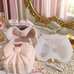 DIY 3D bow storage box resin silicone mold with finished plaster candle jars