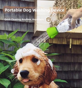 Outdoor portable green silicone shower head for pet cleaning fits standard water bottles