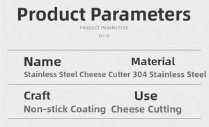 Detailed view of 304 stainless steel cheese slicer with measurement scale and non-stick coating