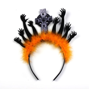 Serre-Tête Halloween Mains De Zombie Croix Gothique Plumes Artificielles Accessoire De Costume Pour Fête Masquée