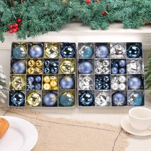 Ensemble de Boules de Noël Bleu Or Argent Électroplaqué Peint en Plastique Décorations Suspendues pour Arbre de Noël Fête Maison Décor