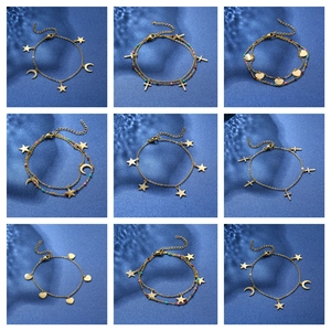 Layered Stainless Steel Gold Plated Bracelet For Women With Star Moon Heart Cross Pendants Colorful Drip Oil Beads
