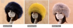 Aperçu de bandeaux en fausse fourrure en bleu marine, jaune et imitation renard argenté