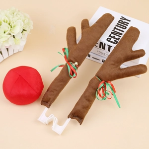 Christmas Reindeer Car Decoration Plush Antlers Red Nose Candy Cane Jingle Bells For Vehicle Festive Holiday Costume