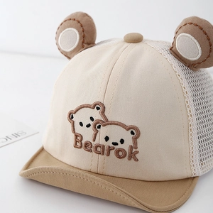 Baby mesh baseball cap with cartoon bear ears and breathable summer sun protection design