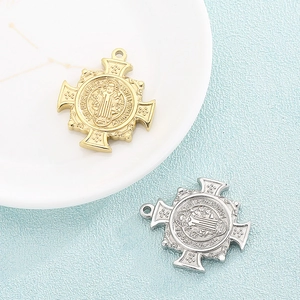 Religious St. Benedict medals in gold and silver finish with detailed Latin engravings