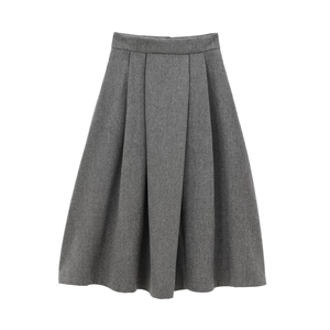 Women's dark gray herringbone pleated mini skirt in a stylish A-line silhouette