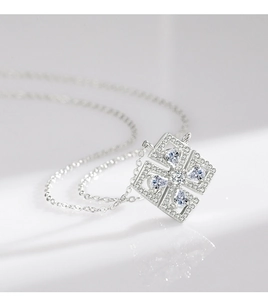 Macro view of S925 sterling silver flower necklace with teardrop cubic zirconia stones