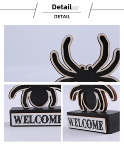 Détail macro de l'araignée en bois d'Halloween avec bords découpés au laser et Welcome
