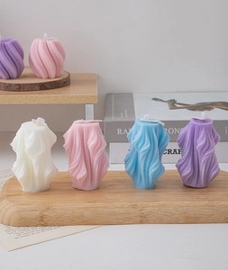 Modern geometric textured candle set in pastel colors for creative home decor and gifts