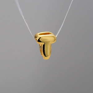 Polished gold bubble letter T pendant charm for DIY jewelry necklaces and crafts