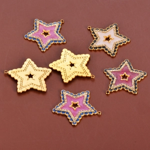 Star-shaped enamel pendants with zircons for DIY jewelry making in six varied colors