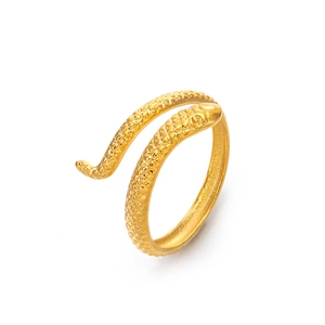 18K gold plated stainless steel snake ring with textured scale pattern on white background