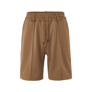 Brown mesh drawstring sports shorts with elastic waistband and breathable texture