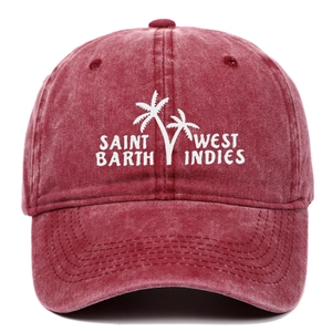 Vintage burgundy washed cotton baseball cap with Saint Barth palm tree embroidery