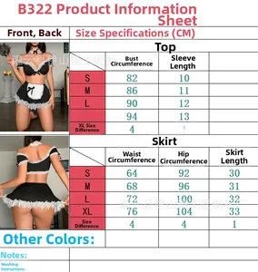 Detailed size guide for the sexy maid lingerie set featuring measurements from S to XL