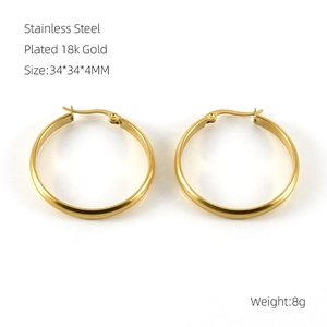 Detailed view of 18k gold plated stainless steel hoop earrings with size and weight info