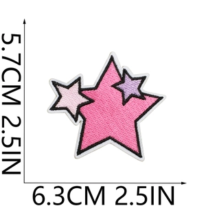 Detail view of pink star embroidered patch with precise dimension measurements in inches
