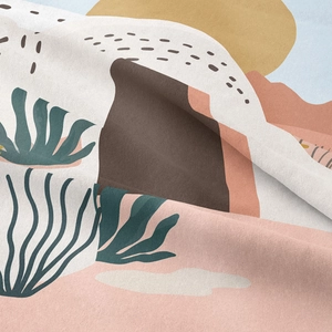 Detailed close-up of bohemian wall tapestry fabric showing soft texture and modern art print