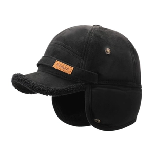 Heren winter Lei Feng muts met oorbescherming en warme fleece voering in zwart