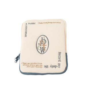 Embroidered cream canvas laptop sleeve for iPad and 13-15 inch notebook storage