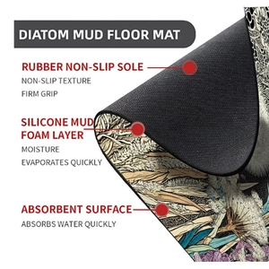 Detail showing non-slip rubber base and absorbent floral layer of the bath mat