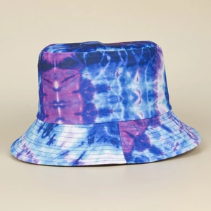 Starry sky tie-dye bucket hat in blue and purple with durable cotton canvas texture