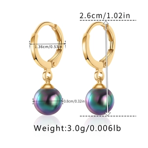 Detailed size view of 18K gold plated pearl hoop earrings with measurements and dimensions