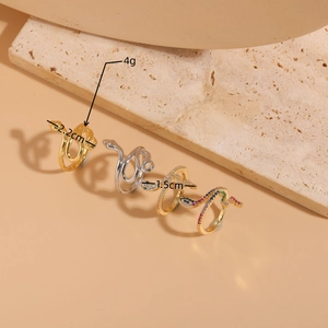 Adjustable snake ring with cubic zirconia in gold and silver finish for women