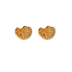 Elegant gold hollow mesh heart hoop earrings with a half-polished vintage finish