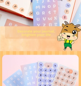 Macro view of macaron gradient alphabet stickers for DIY scrapbooking and planners