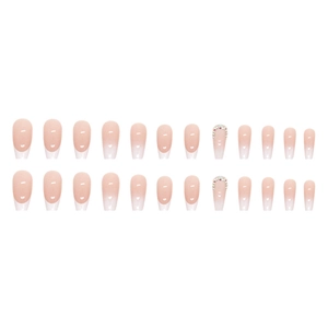 Elegant gradient nude pink press-on nails in long coffin shape with rhinestone accents