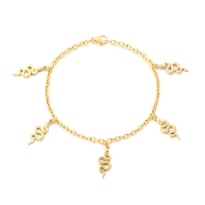 Bracelet serpent en acier inoxydable doré avec cinq pendentifs texturés et fermoir mousqueton