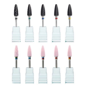 10pcs ceramic nail drill bit set with bullet shape in pink and black for manicure tools