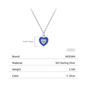 925 Sterling Silver Klein Blue Heart Pendant Necklace with CZ Stone and Silver Chain