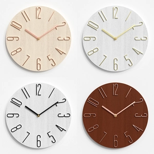 Modern Minimalist Round Wall Clock Silent Non Ticking Quartz Movement Wood Grain Pattern Decorative Timepiece