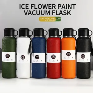 316 Stainless steel insulated water bottle with textured ice-flake paint finish and handle