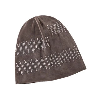 Berretto slouchy marrone grigio scuro da donna con strass a forma di battito cardiaco