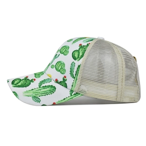 Women's cactus print ponytail baseball cap with breathable mesh and sun protection