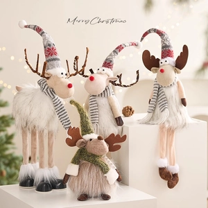 Nordic felt Christmas reindeer plush set in white faux fur with festive knit scarves