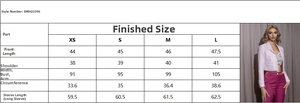 Size chart for women's sequin tweed jacket showing detailed measurements in centimeters
