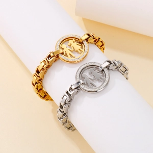 Stainless Steel Bracelet Gold Plated Boy Girl Silhouette Hollow Round Pendant Rhinestone Chain For Couples Jewelry Gift