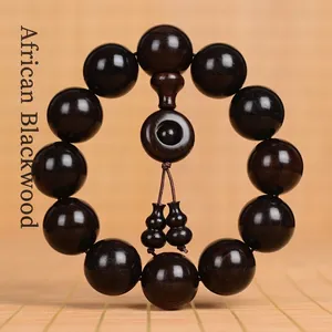 African Blackwood Buddhist Prayer Beads Bracelet Natural Ebony Wood Polished Mala Meditation Jewelry For Men Women