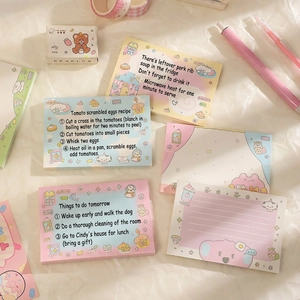 Cartoon bear and rabbit sticky notes set with colorful grid and lined paper