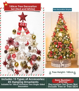 85-piece red and white Christmas tree ornament set including stars, bows and pinecones